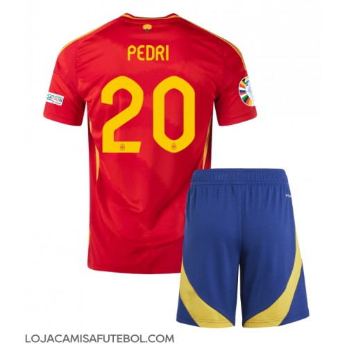 Camisa de Futebol Espanha Pedri Gonzalez #20 Equipamento Principal Infantil Europeu 2024 Manga Curta (+ Calças curtas)